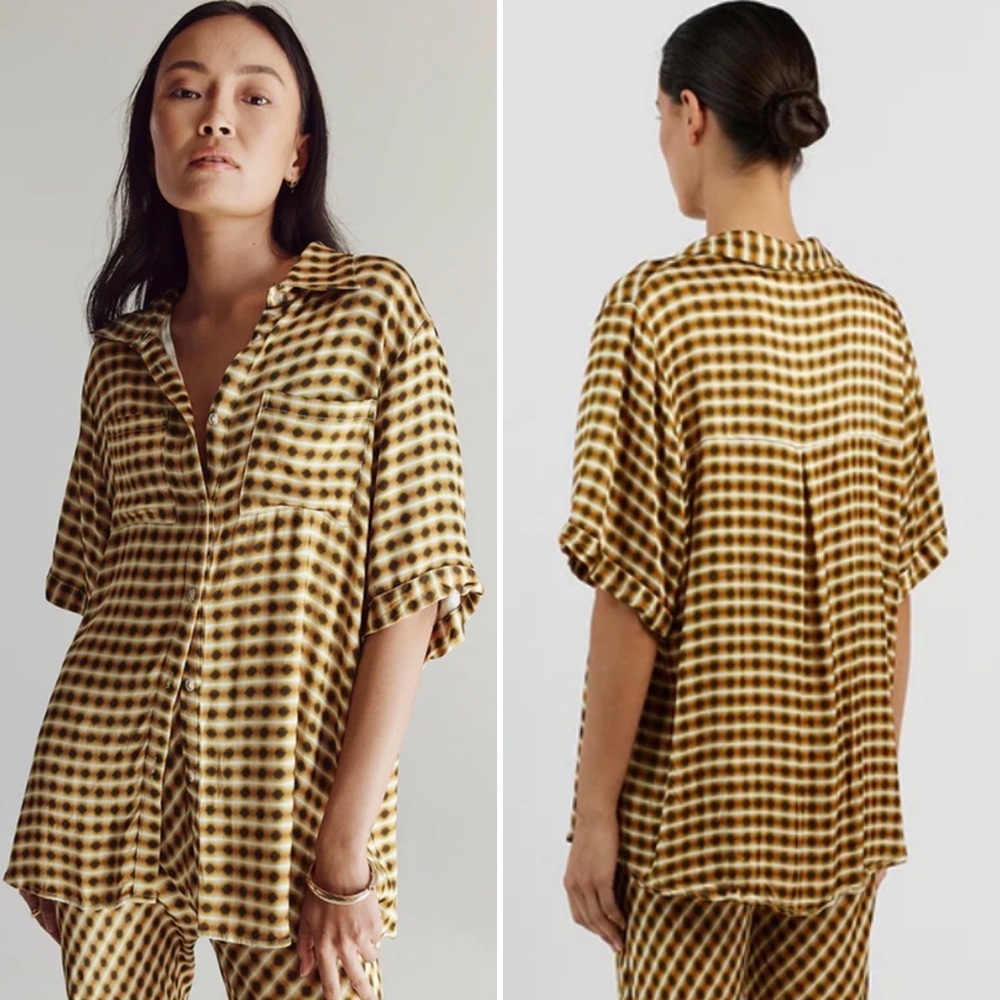 DISSH Yellow and Brown Check Button-Up Top